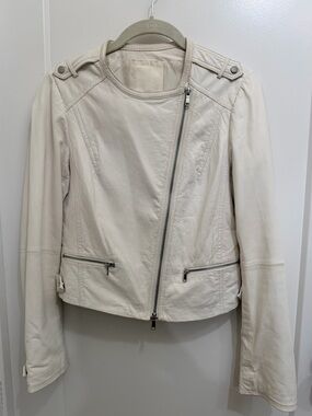 Joie Off-White Asymmetrical Leather Jacket